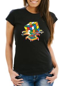 Damen T-Shirt Zauberwürfel 80er Jahre Retro Rubik Cube Fun-Shirt lustig Moonworks® schwarz XL