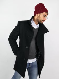 Zapana Pánský vlněný společenský kabát Merlin černý S