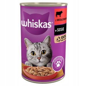 Whiskas Katzenfutter Nassfutter Adult 1+ mit Rindfleisch in Sauce, 24 Dosen (24 x 400g)