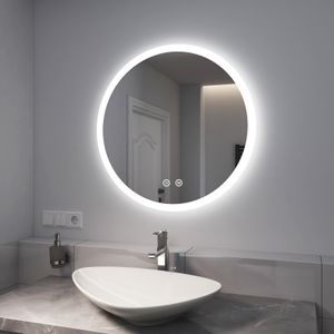 EMKE LED Badspiegel 70cm Badspiegel mit Beleuchtung 3 Lichtfarbe Lichtspiegel Badezimmerspiegel rund Wandspiegel mit Touchschalter IP44 Energiesparend Einstellbar Lichtspiegel