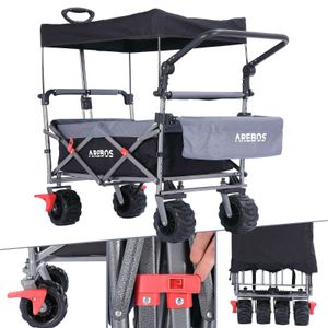 AREBOS Skladací ručný vozík so strechou Ručný vozík | Skladací | Vozík na náradie | Vrátane pásu | Čierny