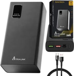 Extralink Powerbank 20000mAh Powerbank Schnellladefunktion Schnell bis zu 22,5W Power Bank USB C Micro-USB Robustes Gehäuse Lithium-Polymer-Akku Fast Charge Digitale Anzeige Externe Handyakkus 3 Geräten gleichzeitig