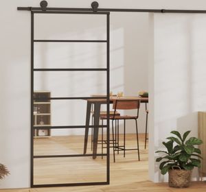 vidaXL Drzwi przesuwne ESG szkło i aluminium 90x205 cm czarne