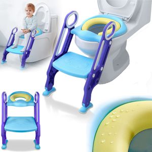 YARDIN Faltbar Toilettentrainer Toilettensitz kinder mit Leiter Höhenverstellbar Kinder-Töpfchen Töpfchentrainer Rutschfest für 1-7 Jähr Kleinkinder (Blau und Lila)
