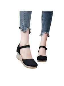 Damen Strand Espadrilles Sandale Pumps Keil Sandalen Mode Knöchelriemen Walking Schuhe Schwarz,Größe:EU 41