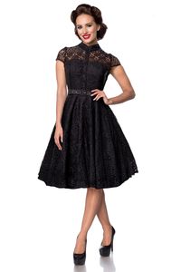Belsira Damen Retro Vintage Kleid Spitzenkleid Rockabilly Sommerkleid 50s 60s Partykleid, Größe:XL, Farbe:Schwarz