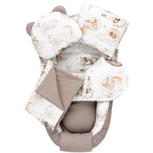JUKKI Baby Nestchen 5tlg BAUMWOLLE SET für Neugeborene [Sweet Teddy] 2seitig 100x55cm Babynest + Matratze + Decke + 2xKissen