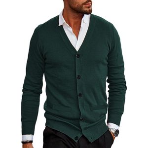 Herren V-Ausschnitt Strickjacken Knopf Pullover Strickwege Einfarbig Freizeit Cardigans Grün,Größe:L