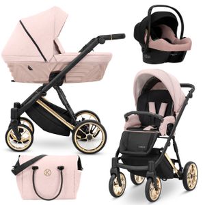 Kinderwagen IVENTO Sportwagen Babywagen Babyschale Komplettset Kinder Wagen Autositz Set 3 in 1 (Smoky Pink, Rahmenfarbe: Gold)