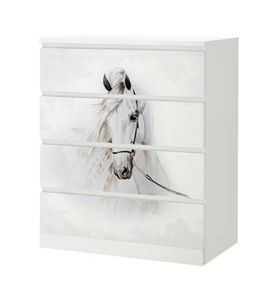 Kommodenaufkleber Malm weißes Pferd Gemälde, malm_groesse:4 Schubladen