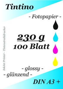 Tintino 100 Blatt Fotopapier DIN A3+ (480x330mm) 230g/m² -einseitig glänzend-