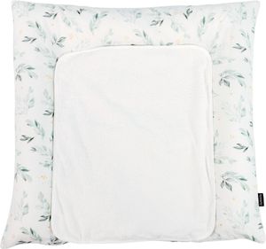 Puckdaddy Wickelauflage Flora mit Metall Druckknöpfe 77x76cm Florales Muster Grün Weiß