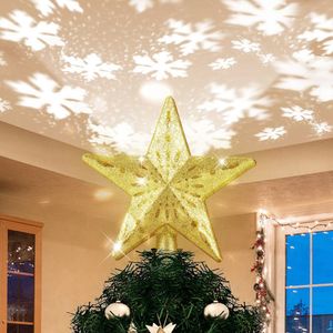 Weihnachtsbaumspitze Gold Stern LED Schneeflocke Projektor Christbaumspitze Licht Christbaumschmuck