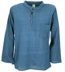 Nepal Fischerhemd, Goa Hippie Hemd, Yogahemd, Freizeithemd - Türkisblau, Herren, Baumwolle, Größe: XL