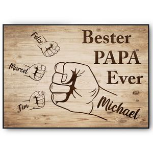Bester Papa Geschenk personalisiert | Vater Geburtstag Papa Familienbild | Vatertag personalisiertes Geschenk Papa Kinder – DIN A3 + Rahmen schwarz / 3 Namen