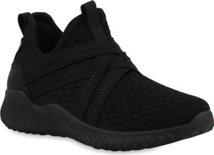VAN HILL Damen Slip Ons Sportschuhe Sportliche Strass Profil-Sohle Schuhe 841681, Farbe: Schwarz, Größe: 36