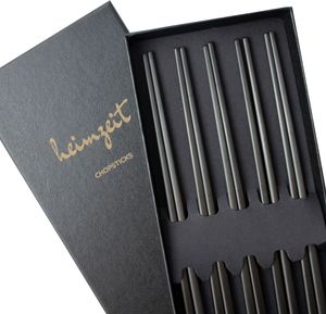 heimzeit Essstäbchen/Chopsticks schwarz - 5 Paar - Edelstahl - spülmaschinengeeignet