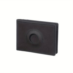 Schlankes Bifold-Portemonnaie aus Leder mit Tracker, RFID-blockierendes Portemonnaie mit integriertem Halter für Air-Tag. Air-Tag nicht im Lieferumfang enthalten