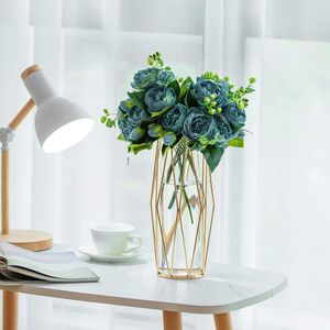 Goldene Vase für Pampasgras, Kleine Moderne Blumenvase, Metall Tulpenvase Glasvase Reagenzglasvase