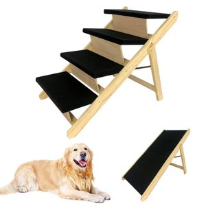 NAIZY 2 v 1 psí schody pro malé psy psí rampa auto skládací, přenosné schody pro domácí mazlíčky psí žebřík ze dřeva na postel nebo pohovku, do 80 kg s protiskluzovým kobercem