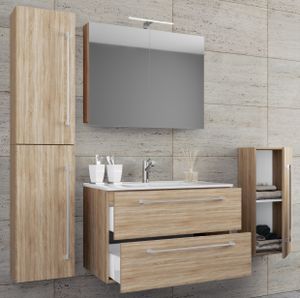 VCM 5-dielna umývadlová zostava Kúpeľňový nábytok sada Umývadlo Badinos Zásuvka SC dub sonoma (hrubé pílenie)
