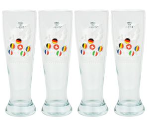 4er Set Weizen- / Weißbierglas 0,5 l mit Füllstrich und EM 2016 Verzierung - perfekt für die diesjährige Europameisterschaft