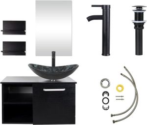 Puluomis Badmöbel Set mit Waschbecken Waschbeckenunterschrank mit Waschbecken Waschtisch Unterschrank mit Spiegel badezimmer Küche schwarz