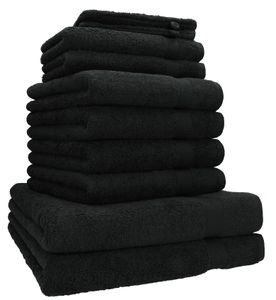 Betz Premium Frottier Handtuch-Set 10-teilig - 2X Liegetücher - 4X Handtücher - 2X Gästetücher - 2X Waschhandschuhe - schwarz