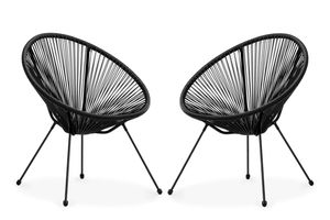 Konsimo Dve záhradné stoličky "GROSTI", čierna, syntetický ratan/oceľ s práškovým náterom, škandinávsky, 69x80x68 cm