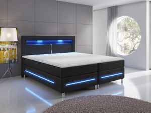 Boxpringová manželská postel s LED osvětlením 160x200 GALWAY - černá  + topper