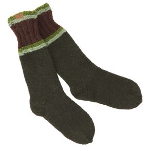 Handgestrickte Schafwollsocken, Haussocken, Nepal Socken - Olivgrün, Unisex, Wolle, Socken & Beinstulpen