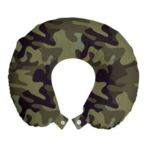 ABAKUHAUS Khaki Reisekissen Nackenkissen, Camouflage Motiv Camo Stains, Schaumstoff Reiseartikel für Flugzeug und Auto, 30x30 cm, Armeegrün Schiefer Braun