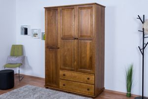 Kleiderschrank Kiefer Vollholz massiv Eichefarben Rustikal Junco 06 - Abmessung: 195 x 135 x 59 cm (H x B x T)