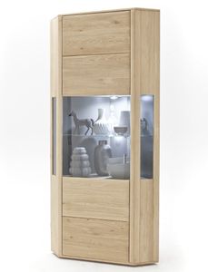 Eckvitrine Torrent 9 Eiche bianco massiv 69x206x69 cm Eckschrank, Beleuchtung:ohne Beleuchtung