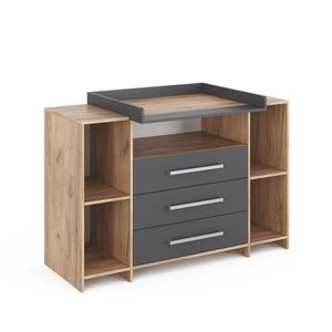 Vicco Changing dresser Oskar, 143 x 100 cm XL with drawers, Gold power oak