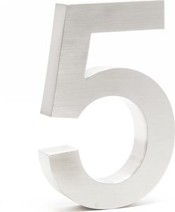 Numer domu Wiltec 5 Numer domu ze stali nierdzewnej w kolorze srebrnym o nowoczesnym designie 3D, wysokość 20 cm, czcionka Arial, odporny na rdzę i warunki atmosferyczne, z materiałem montażowym
