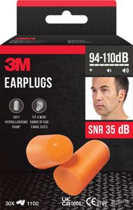 3M™ Gehörschutzstöpsel - Weichschaum - SNR-Wert 35 dB - Orange - 30 Paar / 60 Stück