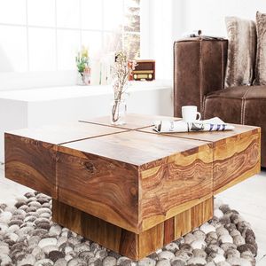 riess-ambiente Massivholz Design Couchtisch BOLT 80cm Sheesham stone finish Beistelltisch Tisch