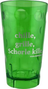 "Chille, Grille, Schorle kille..." Dubbebecher (Grün) aus Plastik - 0,5 Liter  - Pfälzer Dubbeglas aus Kunststoff (Polycarbonat)