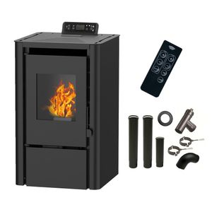 Vzduchové peletové kachle Anita 7,6 kW Sannover Black + sada na pripojenie komína