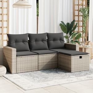 vidaXL 4-dielna záhradná sedacia súprava s vankúšmi Grey Poly Rattan