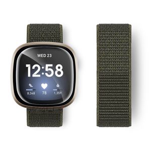 Nylon Armband Für Fitbit Versa 3 / Fitbit Sense Loop Band Klettband Uhrenarmband kargo Khaki