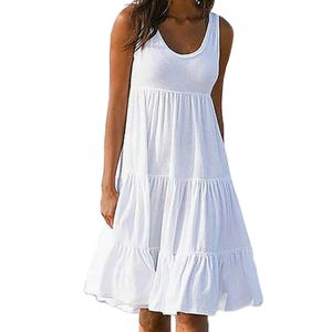 Ärmelloses Damen-Strandkleid Mit Rundhalsausschnitt Genäht Großer Schwung Sommermode,Farbe:Weiß,Größe:4Xl
