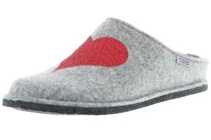 TOFEE Damen Hausschuhe Pantoffeln Pantoletten Slipper Naturwollfilz Glitzer (Herz) grau, Größe:38, Farbe:Grau