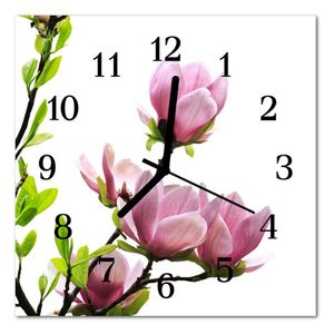 Glasuhr Wanduhr Küchenuhr Echt-Glas 30x30 cm Magnolie Blüte rosa
