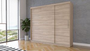 Schwebetürenschrank Kleiderschrank Schrank 250cm ohne Siegel und LED-Beleuchtung Sonoma/Sonoma Alba