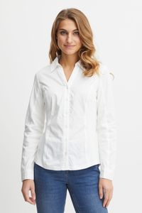 fransa FRPASTIN Damen Langarmshirt Langarmbluse Bluse Hemdbluse Stehkragen mit V-Auschnitt Slim Fit aus 100% Baumwolle