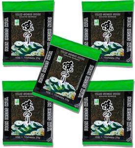 5er Pack JHFOODS Yaki Sushi Nori GREEN (5x 10 Blatt 125g) | Quality gerösteter Seetang