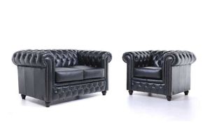 Chesterfield Sofa Original Leder  1 + 2  Sitzer Schwarz |