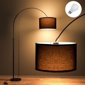 Anten Bogenlampe Wohnzimmer Stehlampe 165 -180 cm| Inklusive LED E27 9W 3000K Glühbirne | Fußschalter | Stoffschirm Leinen Schwarz